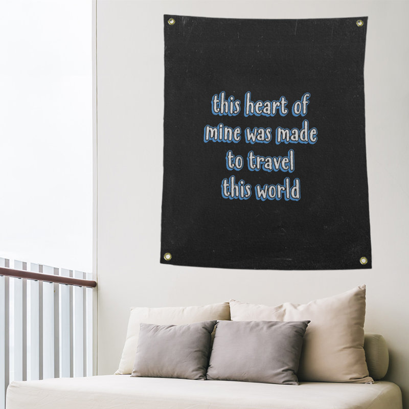 Tapisserie tableau noir en polyester de voyage love quot, H 59 pi x l 50 po, Bleu