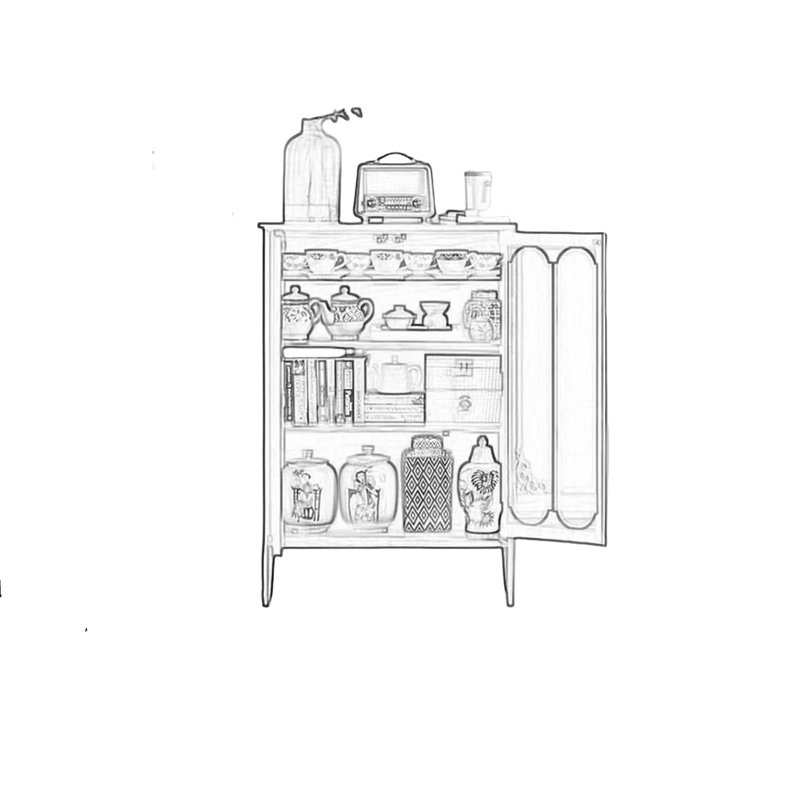 Vitrine arquée avec panneaux de canne, Noyer