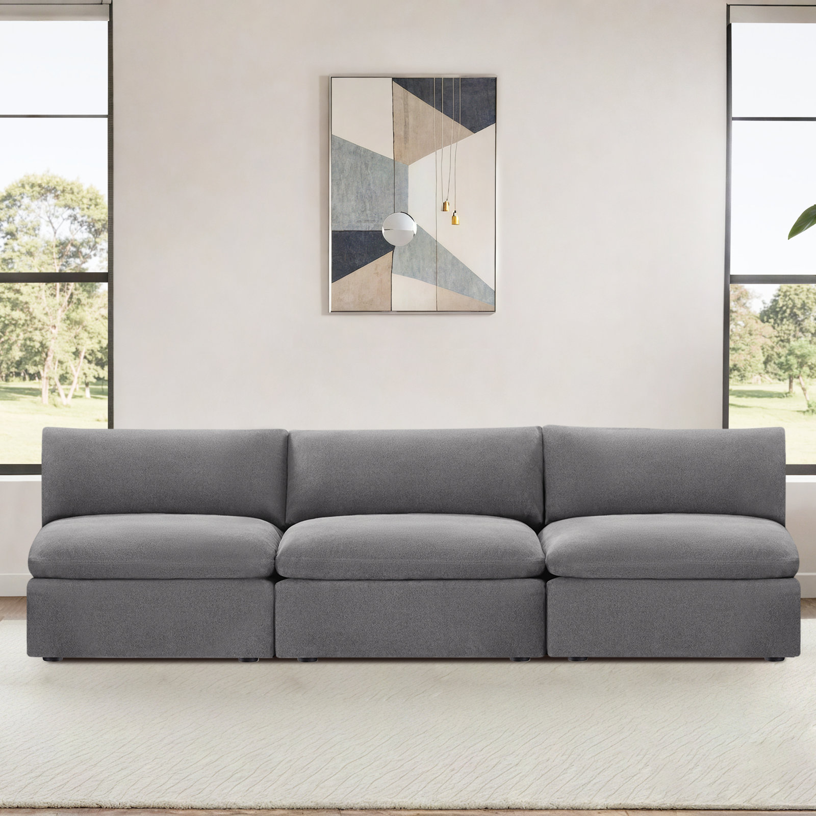 Annabella 122" Modular Sofa, Elite Pewter Textured Performance Chenille