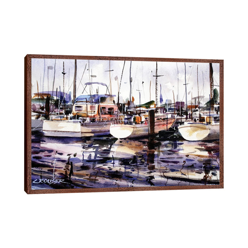 Everett Boat Slips by Dean Crouser - Print on Canvas, 66.04 cm H x 45.72 cm W, Classic Brown Wood Framed