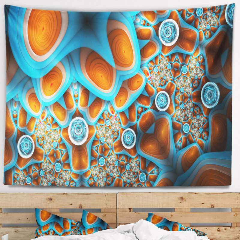 Tapisserie florale extraterrestre brune, H 68 po x l 80 po