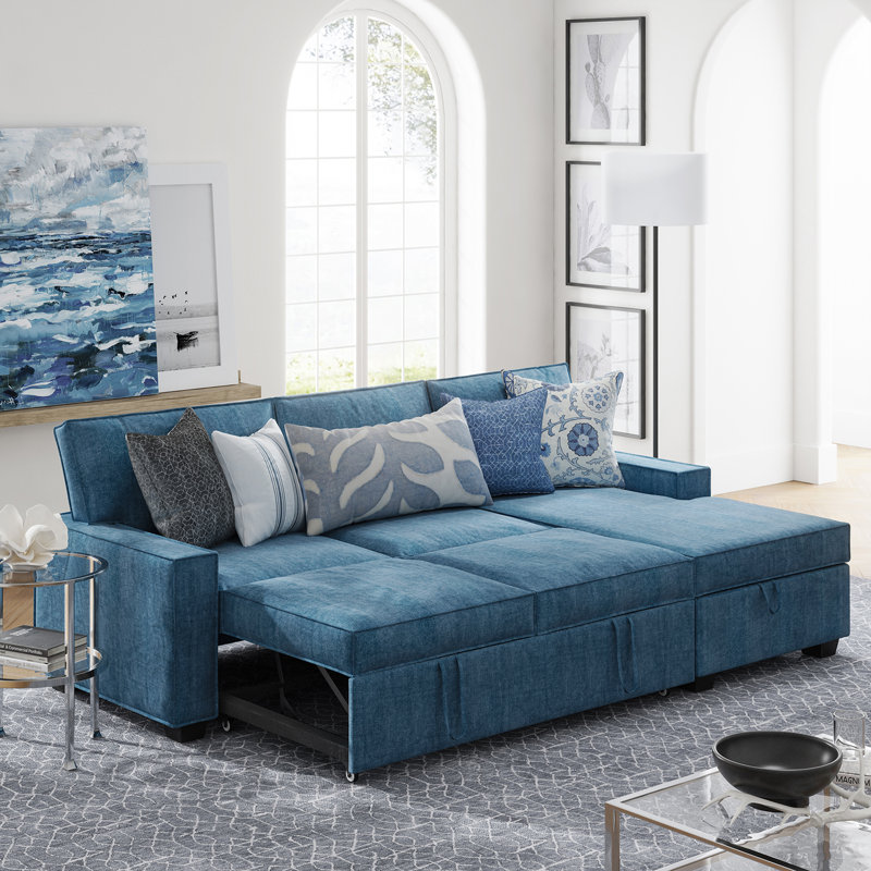 Canapé-lit modulaire coulissant avec méridienne 2 pièces Yates, Indigo