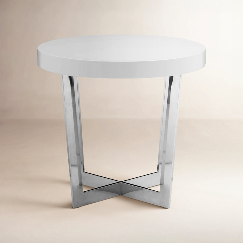 Jackson Cross Legs End Table- Modern Accent Glossy End Table for Living Room or Bedroom - White Side Table, Alabaster
