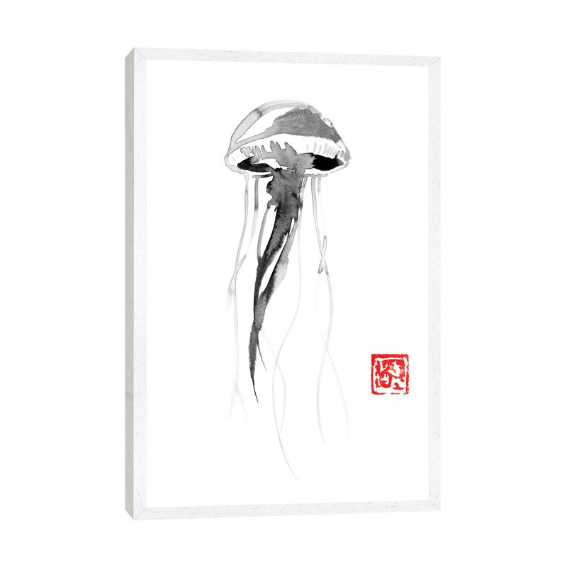 Jellyfish by Péchane - Painting on Canvas, White Framed, 101.6 cm H x 66.04 cm W