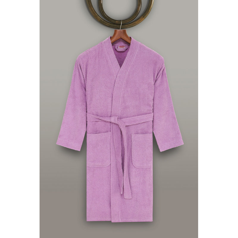 Peignoir 100% coton mi-mollet garçon avec poches, Lilas