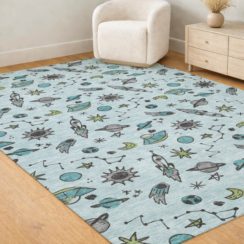 Machine Washable Indoor/Outdoor Chantille ACN2580 Kids Rug, Sky, 3' x 5'