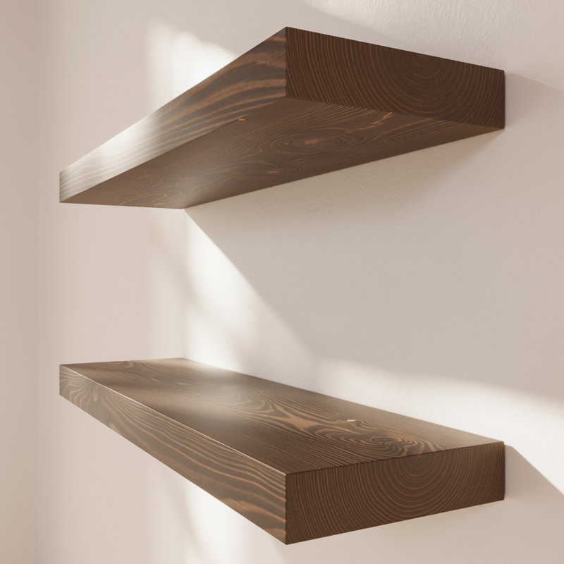  Solid Wood Floating Shelves, Wooden Shelves for Wall Storage, Walnut, 1.2" H x 24" W x 6.7" D