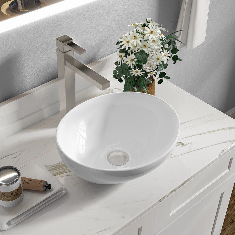 Sinber 16" x 13" x 5.5" White Oval Ceramic Countertop Bathroom Vanity Vessel Sink