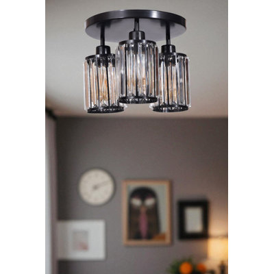 Élégant lustre en métal noir, 10,2 po x 6,7 po | Comprend un capuchon en verre, une plaque de base de 5,1 po x 13,4 po | Peut accueillir 3 ampoules E27 de 40 W maximum (non incluses) | pour la décoration de salle à manger et de salon, solution d'éclairage élégante
