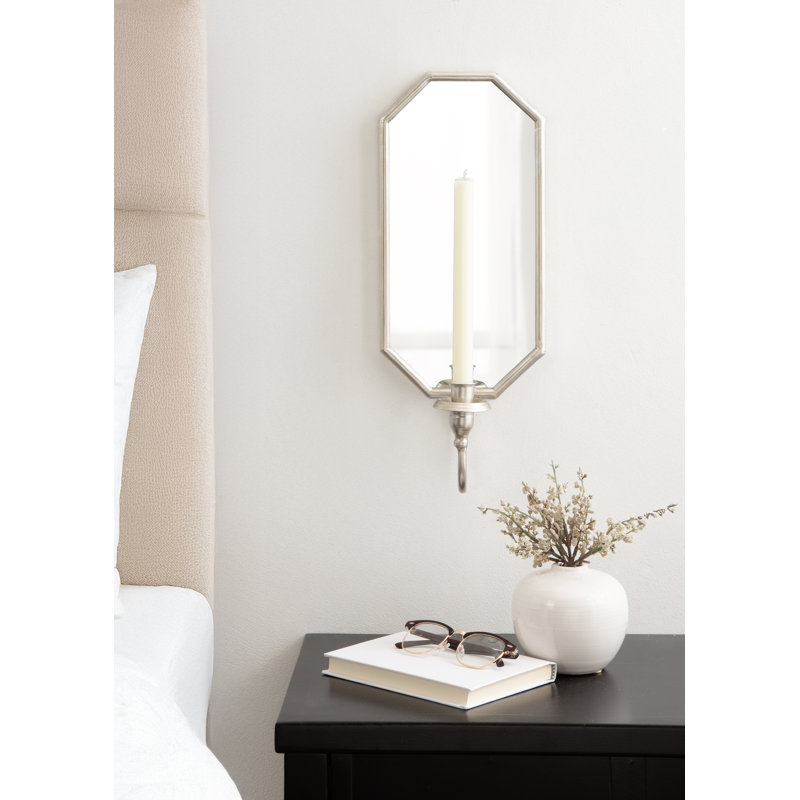 Judine Metal and Mirrored Taper Wall Sconce Candle Holder, Silver