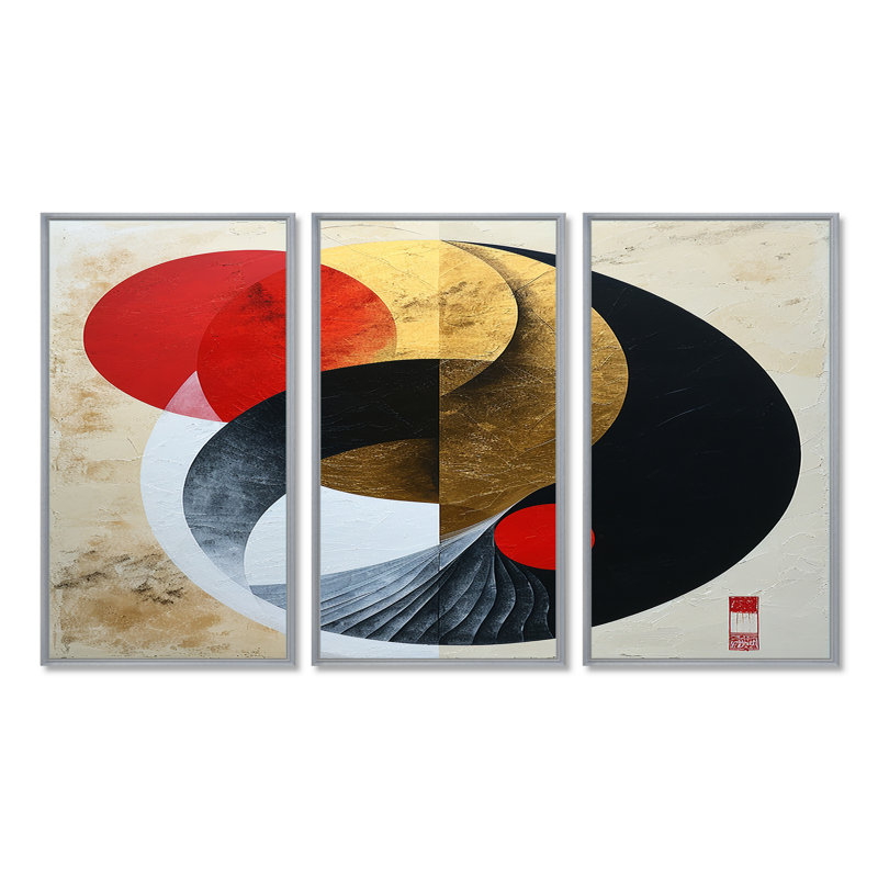 Ensemble d'art mural Ying Yang, Encadrement argenté, H 40 po x l 60 po x P 1 po