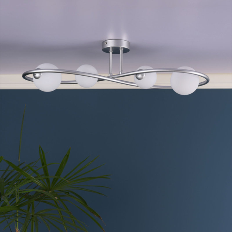 Glass Semi Flush Mount, Silver, Frosted Glass, White