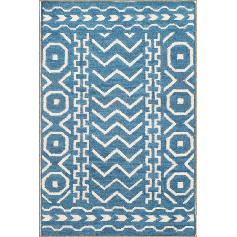 Geometric Blue Themed Woven Base Washable Carpet, Runner 3'4" x 9'11"