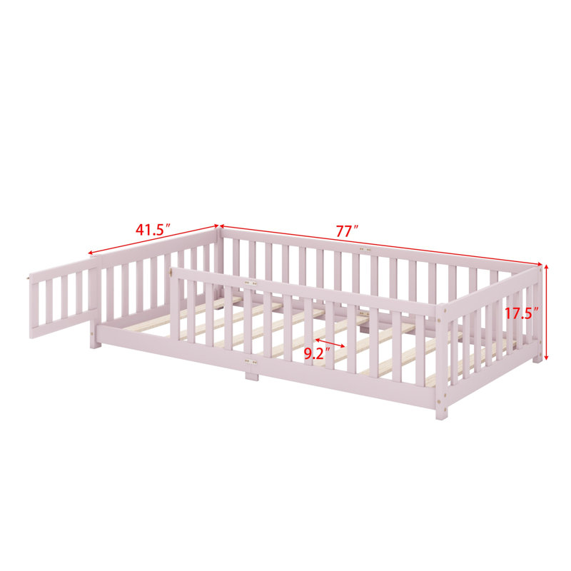 Lit sur pied avec clôture et porte, Lit simple, Rose