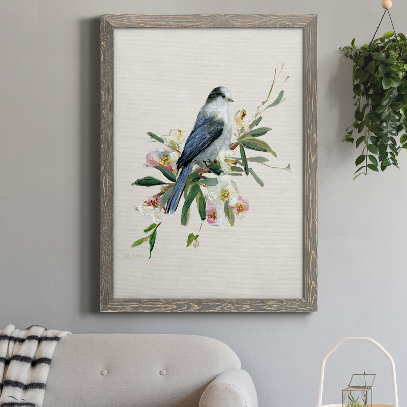 «Spring Song Gray Jay», impression sur toile encadrée, H 31,5 po x l 23,5 po x P 1,5 po, Toile avec cadre gris