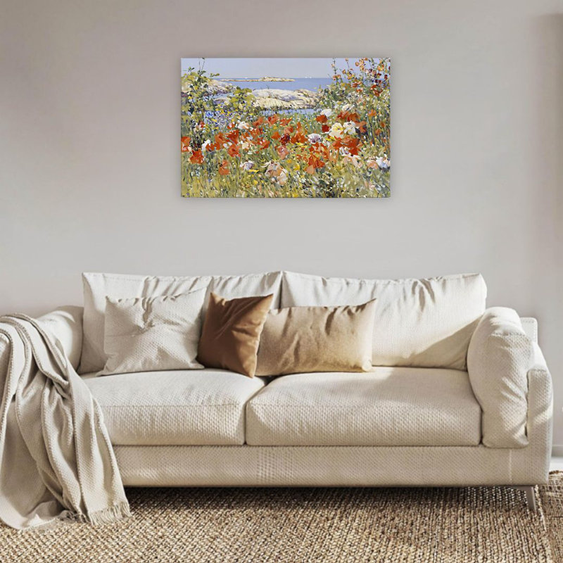 Rétro printemps, campagne florale sauvage au bord de la mer, art mural non encadré, L 24 po x l 36 po