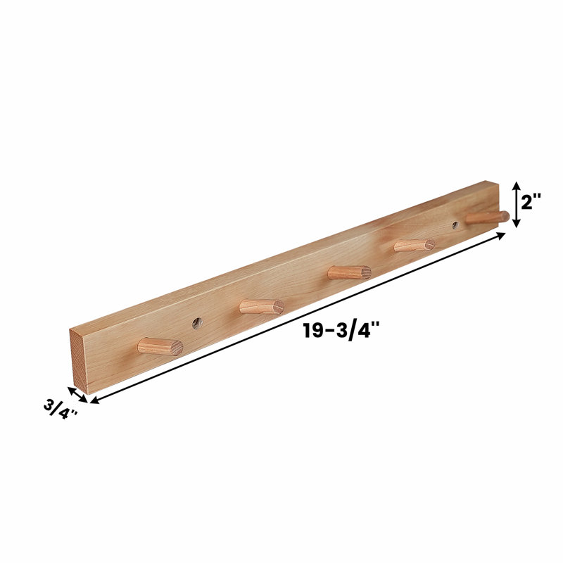 Wall Mounted Coat Rack, Natural Hickory, 2" H x 11.75" W x 0.75" D