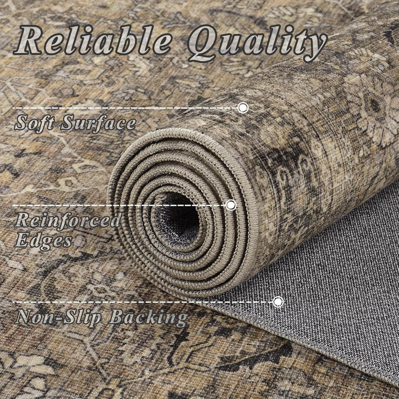 Tapis délavé lavable, antidérapant et doux, Rectangle 6'x9', Brown