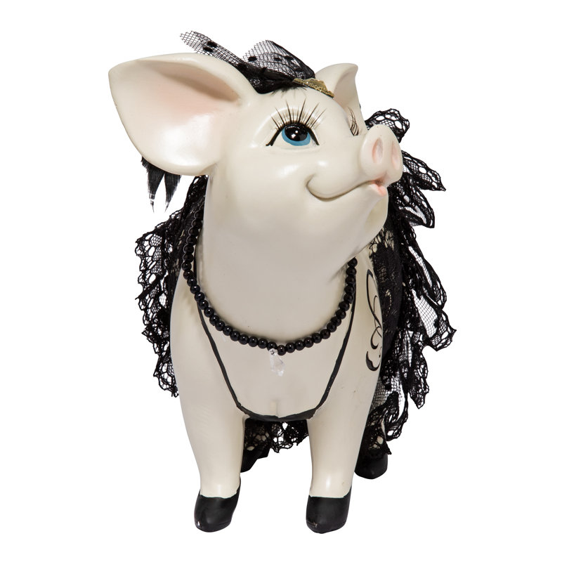 Madame Pig Resin Statue with Lace and Beads