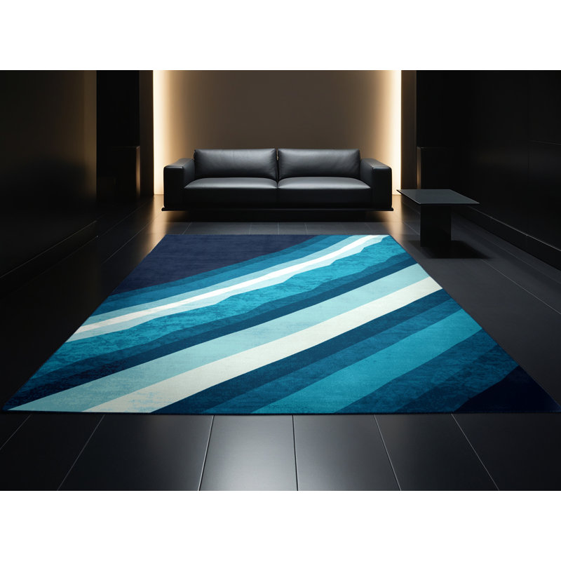 Tapis doux et moelleux à motif géométrique bleu et moderne Eberhard, 4x6