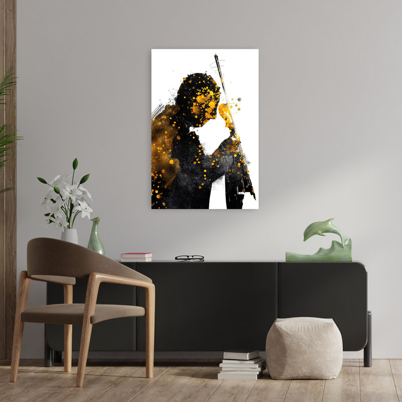 Golden Cello Silhouette Abstract Contemporary, 36" H x 24" W