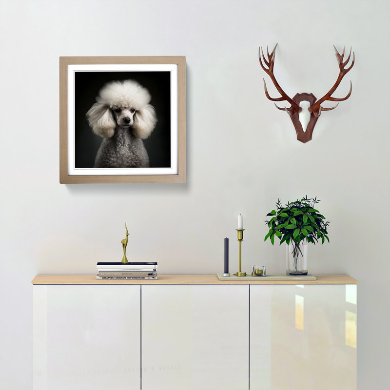 Poodle - Single Picture Frame Print on Wood, Oak