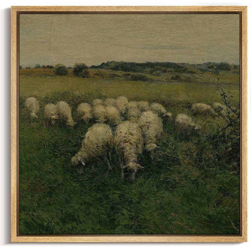 «Pastoral Flock Of Sheep In Meadow», reproduction d'art sur toile, Toile naturelle, H 24 po x l 24 po