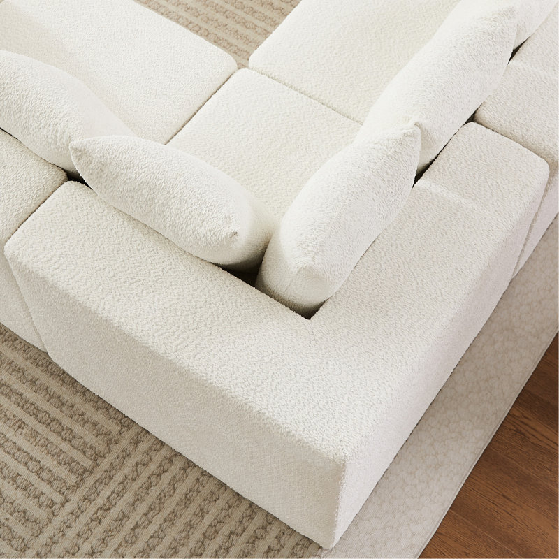 Tissu en chenille beige modulaire de 151,6 po, 5 sièges, 11 coussins, sans assemblage, confort de style nuage, conception polyvalente de la chaise artistique