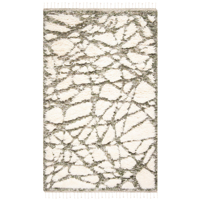 Tapis ivoire / sauge en laine noué à la main Dominico, Rectangle 8 pi x 10 pi