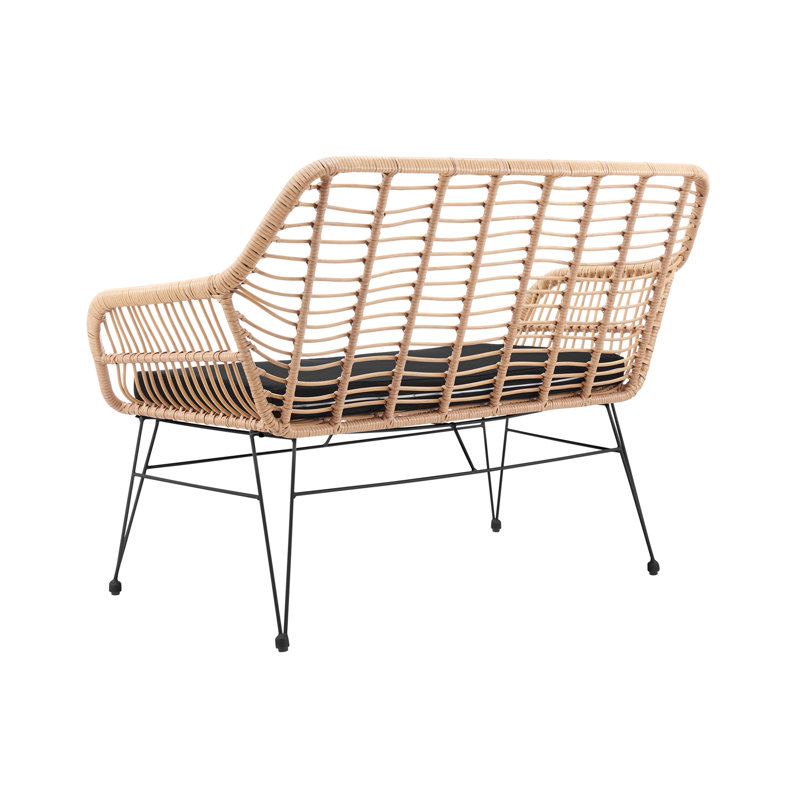 Bradner Wicker Outdoor Bench, Black, Black