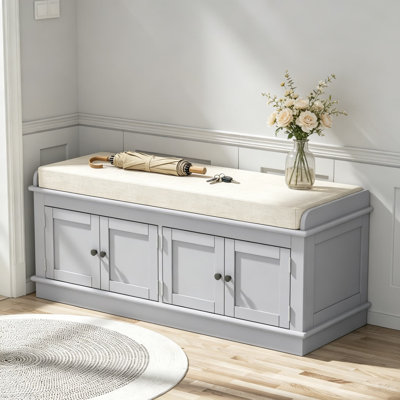 Tiroirs de rangement et 2 armoires, banc à chaussures avec coussin amovible et sièges pour l'entrée, le salon, le couloir, la chambre à coucher, 43,7 pouces, bois d'acacia et panneau de fibres à densité moyenne