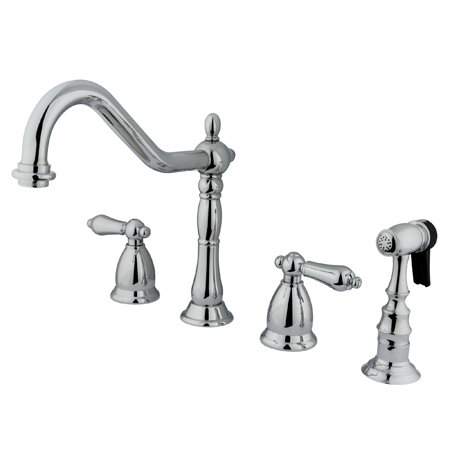 Kingston Brass Heritage Double-Handle 4-Hole Widespread Kitchen Faucet with Brass Sprayer Kingston Brass 
