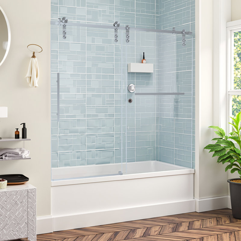 56-60in W x 66in H Single Sliding Shower Door 5/16"(8mm) Tempered Glass for Bathtub, Silver
