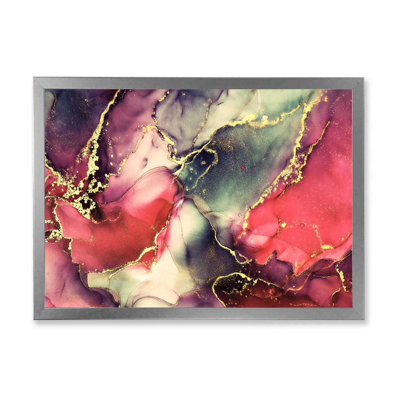 «Red Luxury Abstract Fluid Art II», reproduction sur toile, H 24 po x l 32 po x P 1 po, Cadre photo argenté