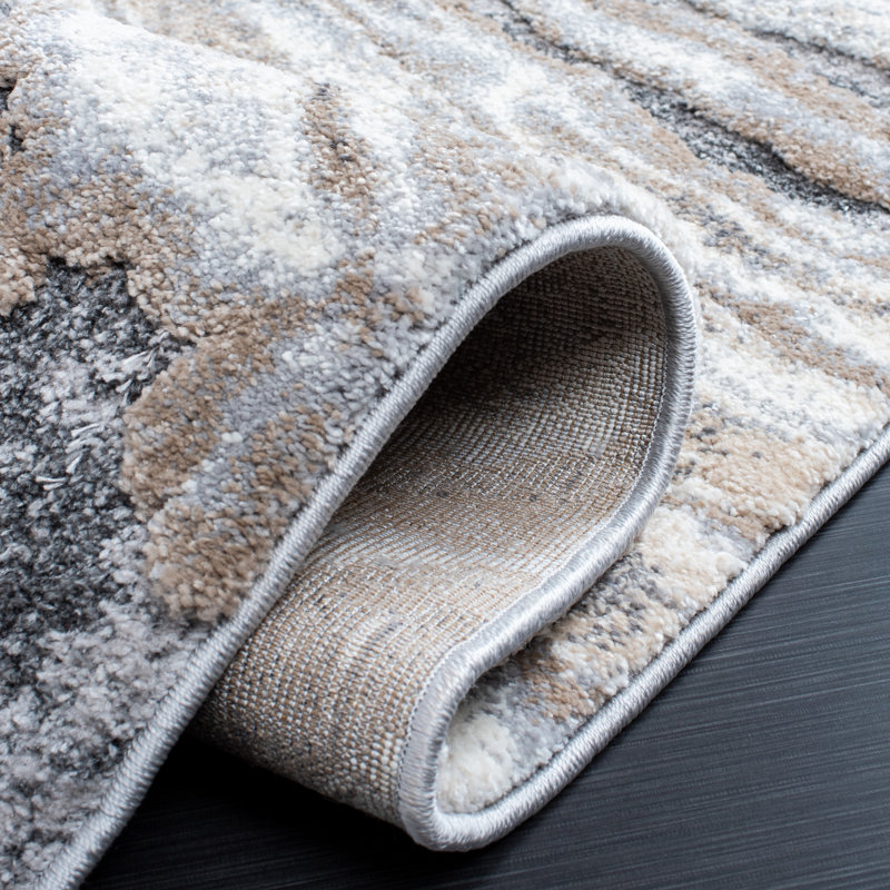 Kash Abstract Beige/Gray Area Rug, Round 7'9"