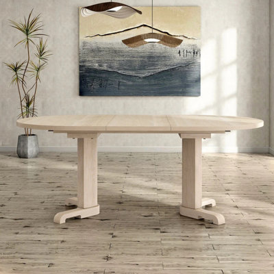 Table de salle à manger ovale en bois avec feuille en chêne naturel et blanc