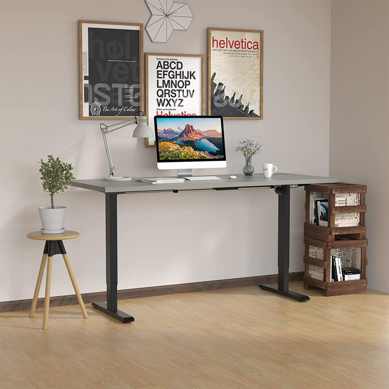 Midtown Value Height Adjustable Standing Desk, Single Motor, 60x30, Grey Strand Top with Black Frame, Sarum Twill/Black