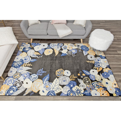 Tapis floral onyx doré Valentina