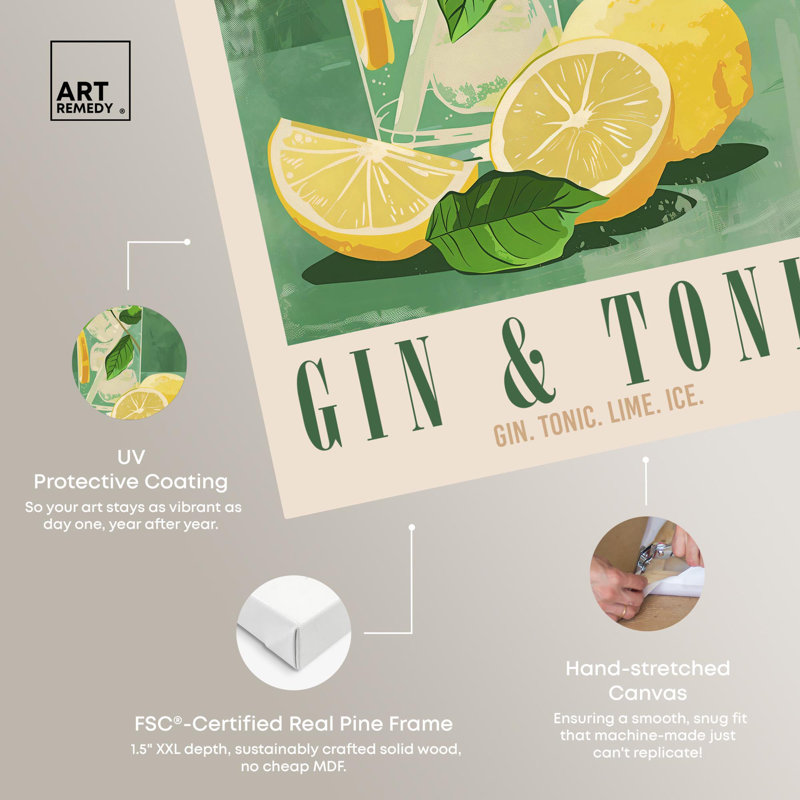 «Classy Gin And Tonic», affiche sur toile, art coloré par Art Remedy, Toile tendue, H 15 po x l 10 po