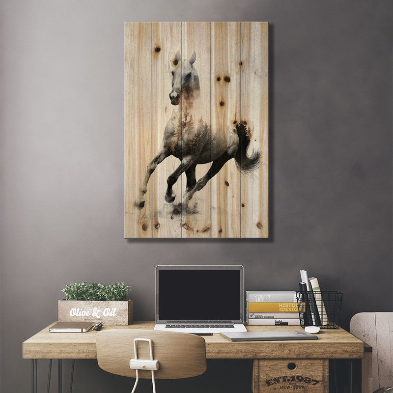 Cheval par Andreas Lie - impression sur bois sans cadre, L 18 po x H 26 po
