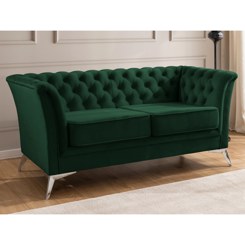 Whitby 2 Seater Velvet Loveseat, Bottle Green, Chrome