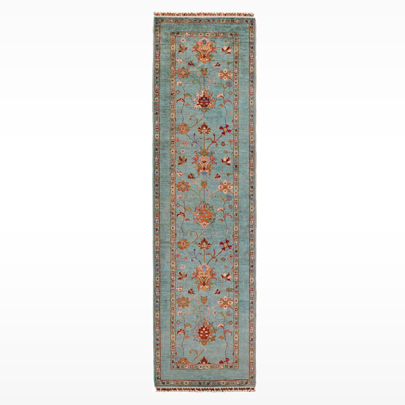 Tapis bleu sarcelle en laine et coton Original