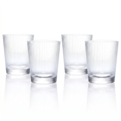 Leo Glass Old Fashioned Whiskey Glasses, Set of 4, Modern 8.5 oz Rocks Tumblers with Textured Design, Heavy Base Cocktail Barware for Scotch, Bourbon