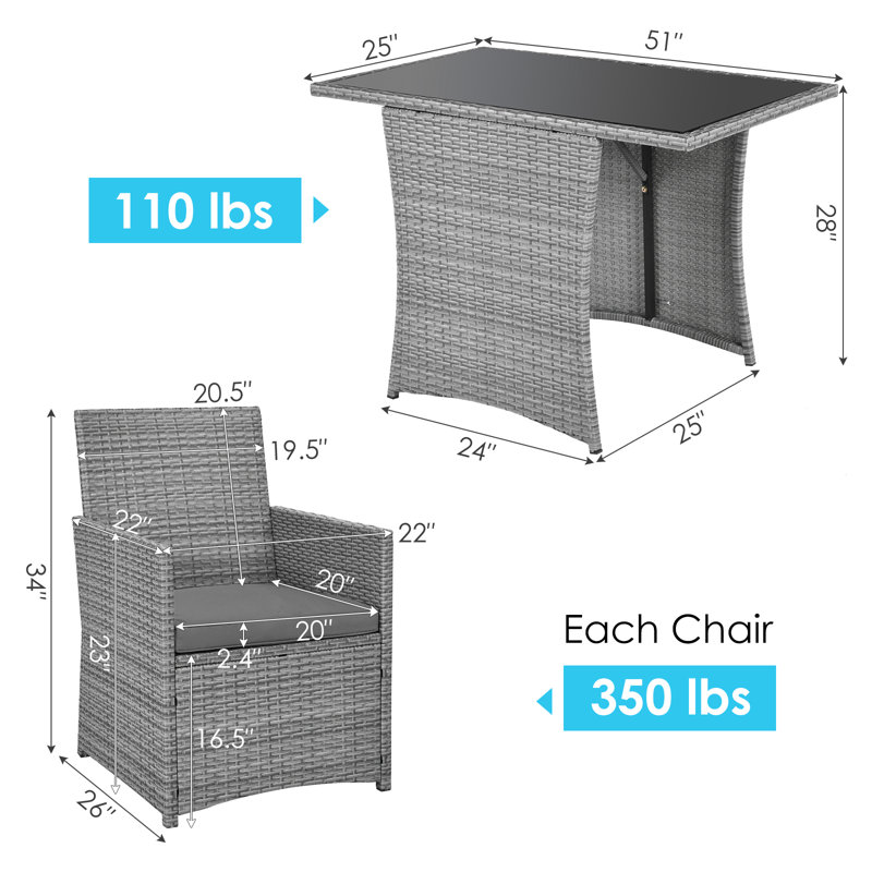 Ensemble de conversation en osier / rotin pour 2 personnes avec coussins Silburn, Argent, H 28 po x l 51 po x P 25 po