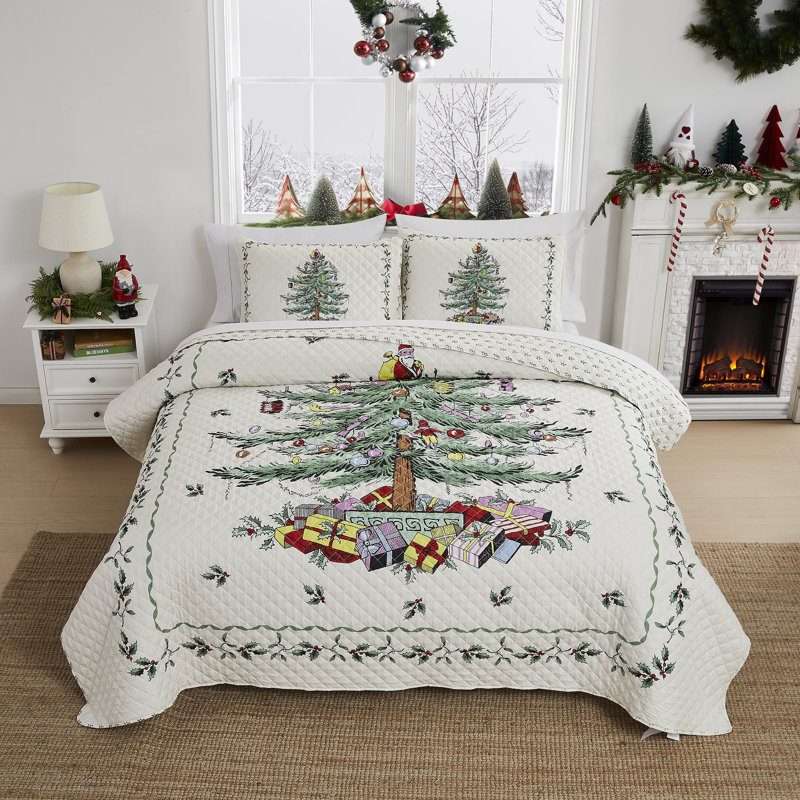 Spode® Christmas Tree Quilt Set, Queen Quilt + 2 Standard Shams