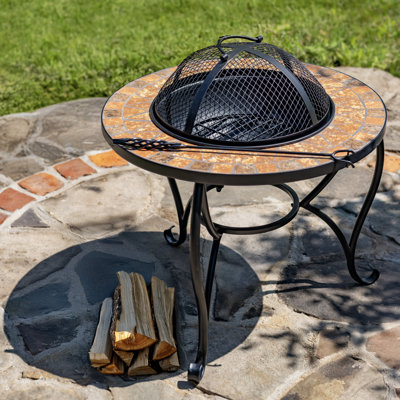 24.8"D. Round Mosaic Tile Metal Fire Pit "Shenandoah"