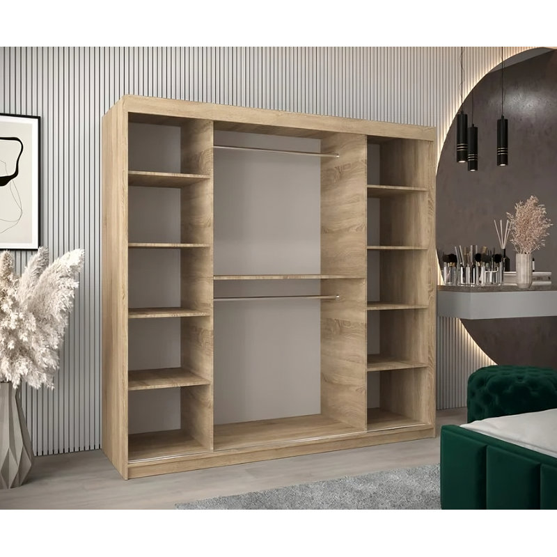 Daucourt 3 Door Sliding Wardrobe, 200cm H x 200cm W x 62cm D, Oak Sonoma