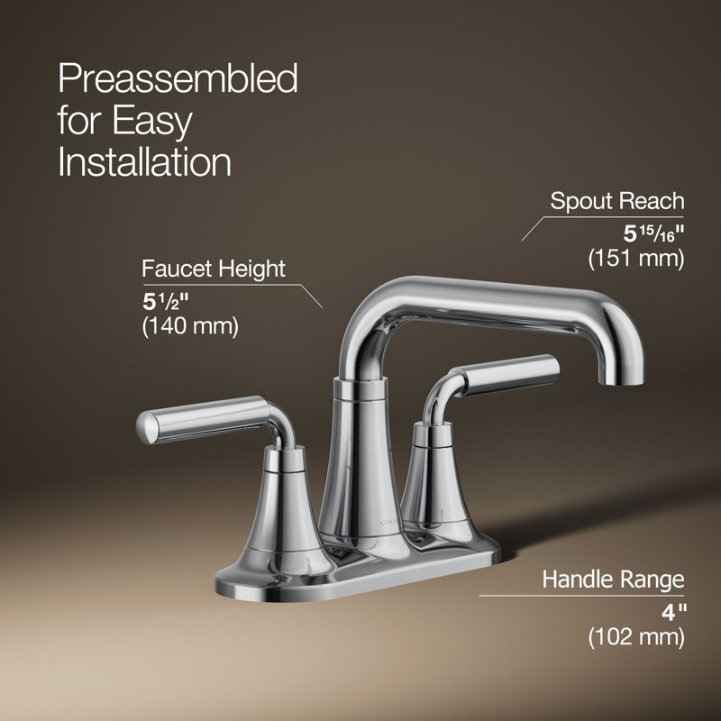 Tone Two-Handle Centerset Bathroom Sink Faucet with Clicker Drain, 1.2 GPM, Polished Chrome