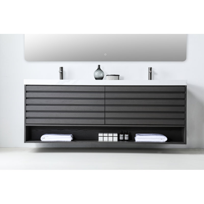 Matera 72" W Double Vanity, White, Charcoal
