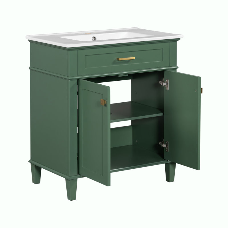 30-inch bathroom vanity with ceramic basin, Green